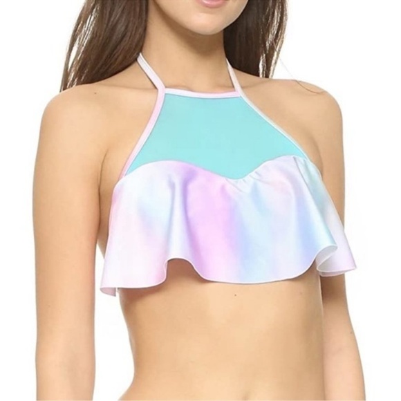 NWT Wildfox Pastel Rainbow Halter Bikini Top size Large - Picture 1 of 10